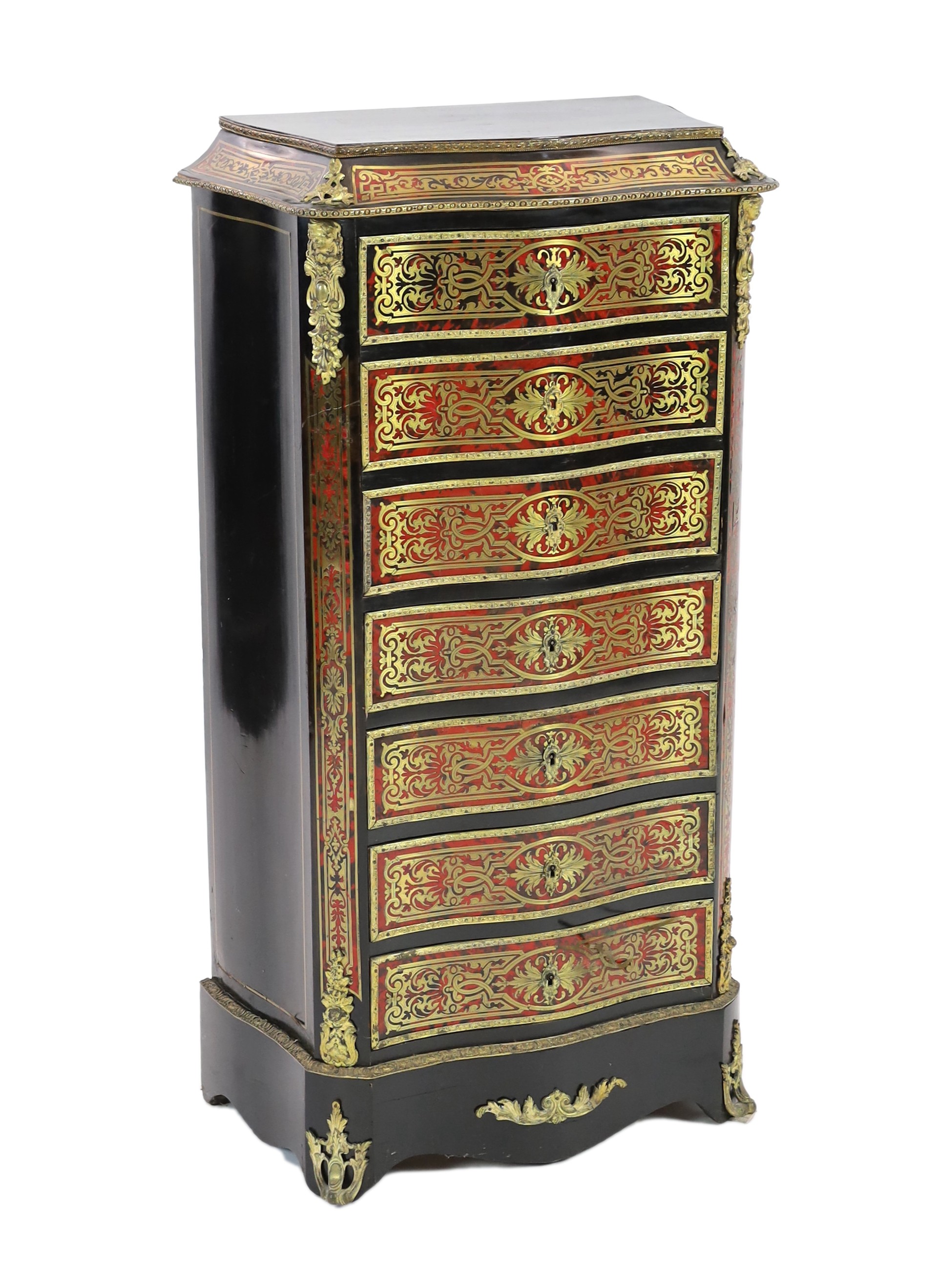 A 19th century French red boulle semanier/escritoire, width 66cm depth 37cm height 122cm